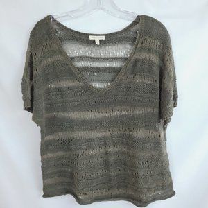 Eileen Fisher Sz XL Sweater Pointelle Lace Open Knit  Olive Green Boxy Roll Hem